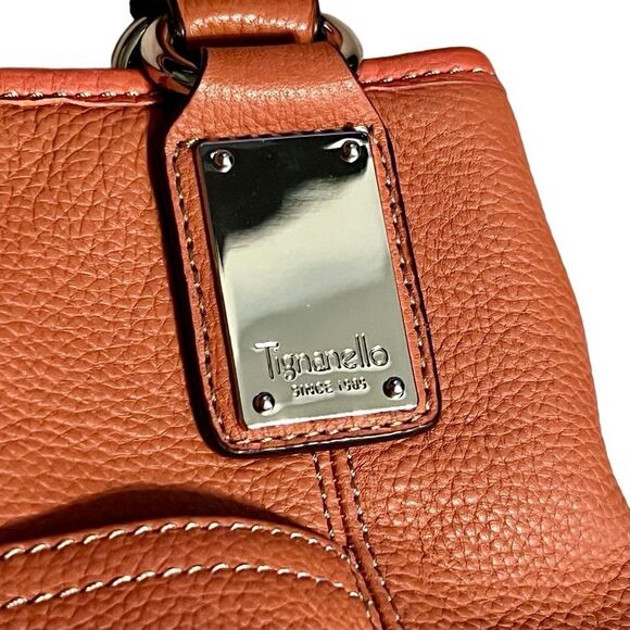 90’s Y2K Tignanello Leather Pumpkin Orange Pumpkin Spice Pebbled Shoulder Bad - Picture 7 of 16